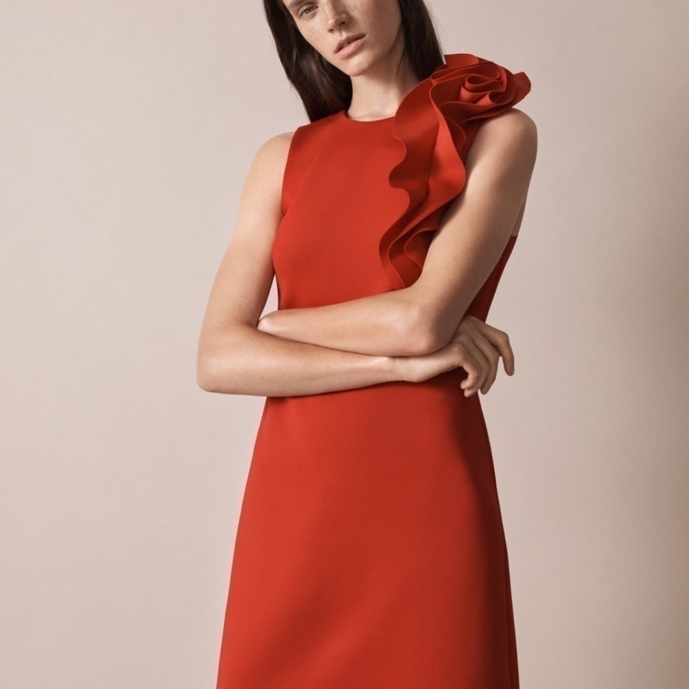 Jason Wu Ruffle Shoulder A-line Dress Red - Picture 2 of 7